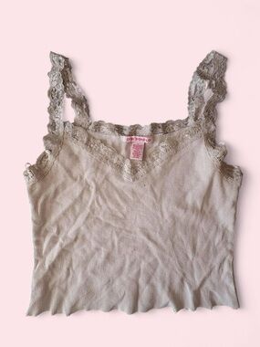One Step Ahead Cream Ribbed Lace-Trim Camisole